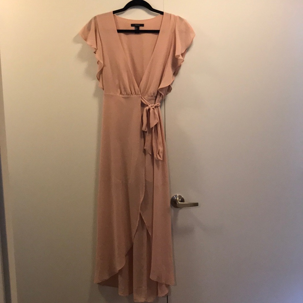 F21 high low blush wrap dress